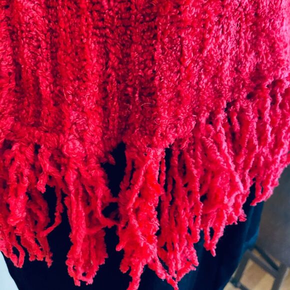 Vintage 90s Nick & Sarah L Red Turtleneck Super Soft Sweater Stringy Fringe Hem - Picture 6 of 10